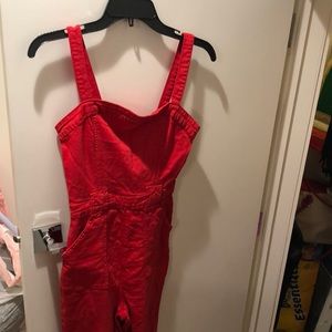 Red wide leg overall